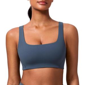 CRZ YOGA Butterlift Double Lined Square Neck Sports Bras for Women – Wireless V-Shaped Racerback Workout Yoga Top Non Padded(Stelindigo)
