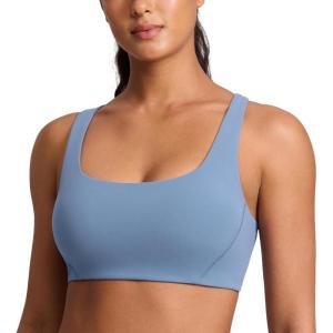 CRZ YOGA Butterlift Double Lined Square Neck Sports Bras for Women – Wireless V-Shaped Racerback Workout Yoga Top Non Padded(Washed Denim)