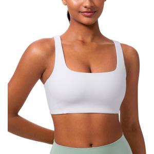 CRZ YOGA Butterlift Double Lined Square Neck Sports Bras for Women – Wireless V-Shaped Racerback Workout Yoga Top Non Padded(White)