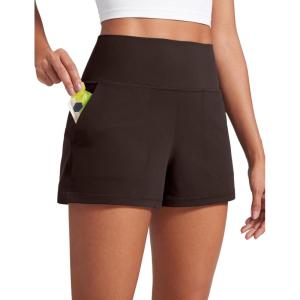 CRZ YOGA Butterlift Linerless Shorts for Women 3″ – High Waisted Comfy Yoga Casual Lounge Workout with Pockets(Hot Fudge Brown)