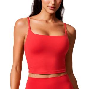 CRZ YOGA Butterlift Scoop Neck Crop Tank Tops for Women – Longline U Back Adjustable Straps Workout Sports Bras(Deep Red)