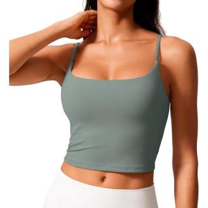 CRZ YOGA Butterlift Scoop Neck Crop Tank Tops for Women – Longline U Back Adjustable Straps Workout Sports Bras(Grey Sage)