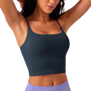 CRZ YOGA Butterlift Scoop Neck Crop Tank Tops for Women – Longline U Back Adjustable Straps Workout Sports Bras(True Navy)