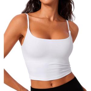 CRZ YOGA Butterlift Scoop Neck Crop Tank Tops for Women – Longline U Back Adjustable Straps Workout Sports Bras(White)