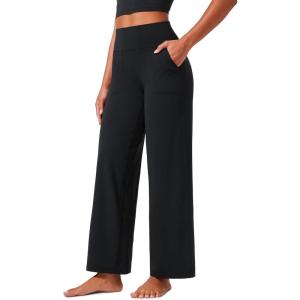 CRZ YOGA Butterlift Wide Leg Pants Pockets 29″/31″/33″ – High Waisted Yoga Lounge Buttery Soft Comfy Casual Womens(Black)