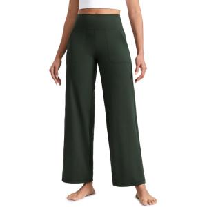 CRZ YOGA Butterlift Wide Leg Pants Pockets 29″/31″/33″ – High Waisted Yoga Lounge Buttery Soft Comfy Casual Womens(Legend Green)
