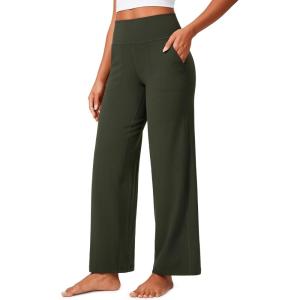 CRZ YOGA Butterlift Wide Leg Pants Pockets 29″/31″/33″ – High Waisted Yoga Lounge Buttery Soft Comfy Casual Womens(Olive Green)