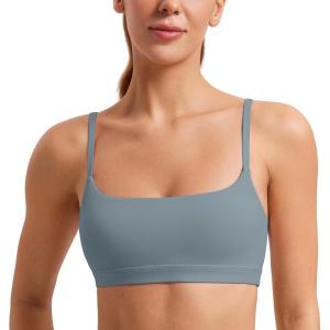 CRZ YOGA Butterluxe Adjustable Spaghetti Strap Sports Bras for Women – Scoop Neck Wireless Padded Yoga Workout Crop Top(Belgian Blue)