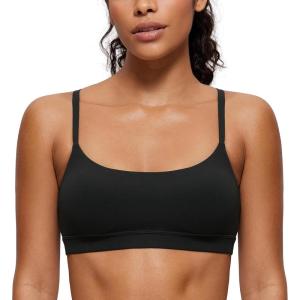 CRZ YOGA Butterluxe Adjustable Spaghetti Strap Sports Bras for Women – Scoop Neck Wireless Padded Yoga Workout Crop Top(Black)