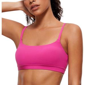 CRZ YOGA Butterluxe Adjustable Spaghetti Strap Sports Bras for Women – Scoop Neck Wireless Padded Yoga Workout Crop Top(Hibiscus Purple)