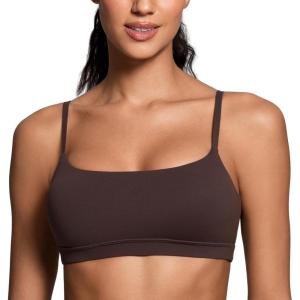 CRZ YOGA Butterluxe Adjustable Spaghetti Strap Sports Bras for Women – Scoop Neck Wireless Padded Yoga Workout Crop Top(Hot Fudge Brown)