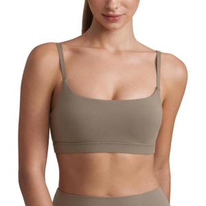 CRZ YOGA Butterluxe Adjustable Spaghetti Strap Sports Bras for Women – Scoop Neck Wireless Padded Yoga Workout Crop Top(Nomad Grey)