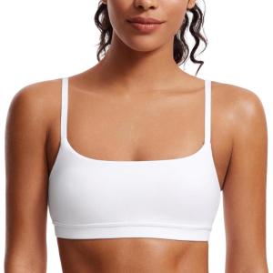 CRZ YOGA Butterluxe Adjustable Spaghetti Strap Sports Bras for Women – Scoop Neck Wireless Padded Yoga Workout Crop Top(White)