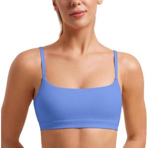 CRZ YOGA Butterluxe Adjustable Spaghetti Strap Sports Bras for Women – Scoop Neck Wireless Padded Yoga Workout Crop Top(Wild Indigo)