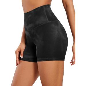 CRZ YOGA Butterluxe Biker Shorts 4” – High Waisted Booty Workout Volleyball Yoga Womens Spandex(Black Tie Dye Flowers)