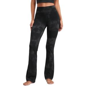 CRZ YOGA Butterluxe Flare Leggings 29″/30.5″/32″/33.5″ – High Waist Bootcut Wide Leg Lounge Womens Yoga Pants with Pocket(Black Tie Dye Flowers)