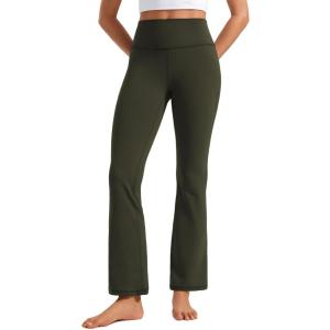 CRZ YOGA Butterluxe Flare Leggings 29″/30.5″/32″/33.5″ – High Waist Bootcut Wide Leg Lounge Womens Yoga Pants with Pocket(Olive Green)