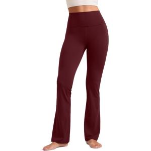 CRZ YOGA Butterluxe Flare Leggings 29″/30.5″/32″/33.5″ – High Waist Bootcut Wide Leg Lounge Womens Yoga Pants with Pocket(Red Merlot)