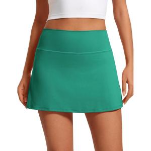 CRZ YOGA Butterluxe High Waisted Tennis Skirts for Women – Mini Lined A Line Golf Casual Skort with Inner Pockets(Cascadia Green)