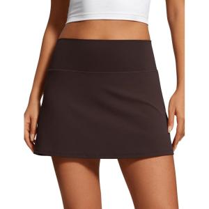 CRZ YOGA Butterluxe High Waisted Tennis Skirts for Women – Mini Lined A Line Golf Casual Skort with Inner Pockets(Hot Fudge Brown)