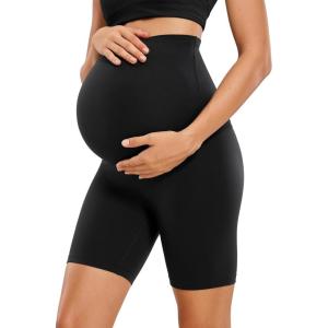 CRZ YOGA Butterluxe Maternity Biker Shorts 6″ – Over The Belly Pregnancy Yoga Workout Womens Activewear Buttery Soft(Black)