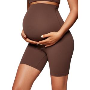 CRZ YOGA Butterluxe Maternity Biker Shorts 6″ – Over The Belly Pregnancy Yoga Workout Womens Activewear Buttery Soft(Coffee Brown)
