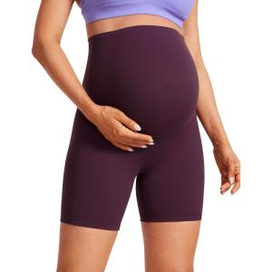 CRZ YOGA Butterluxe Maternity Biker Shorts 6″ – Over The Belly Pregnancy Yoga Workout Womens Activewear Buttery Soft(Deep Purple)