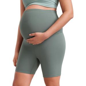 CRZ YOGA Butterluxe Maternity Biker Shorts 6″ – Over The Belly Pregnancy Yoga Workout Womens Activewear Buttery Soft(Grey Sage)