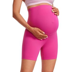 CRZ YOGA Butterluxe Maternity Biker Shorts 6″ – Over The Belly Pregnancy Yoga Workout Womens Activewear Buttery Soft(Hibiscus Purple)