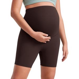 CRZ YOGA Butterluxe Maternity Biker Shorts 6″ – Over The Belly Pregnancy Yoga Workout Womens Activewear Buttery Soft(Hot Fudge Brown)