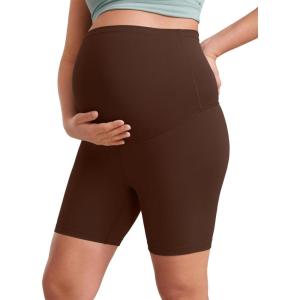 CRZ YOGA Butterluxe Maternity Biker Shorts 6″ – Over The Belly Pregnancy Yoga Workout Womens Activewear Buttery Soft(Lava Brown)