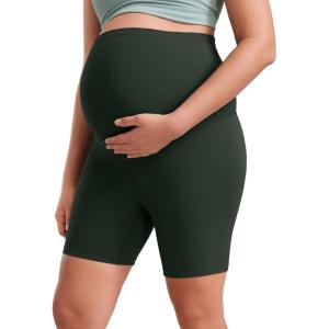 CRZ YOGA Butterluxe Maternity Biker Shorts 6″ – Over The Belly Pregnancy Yoga Workout Womens Activewear Buttery Soft(Legend Green)