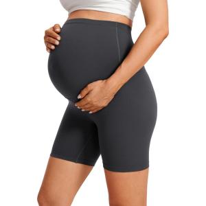 CRZ YOGA Butterluxe Maternity Biker Shorts 6″ – Over The Belly Pregnancy Yoga Workout Womens Activewear Buttery Soft(Mysterious Grey)