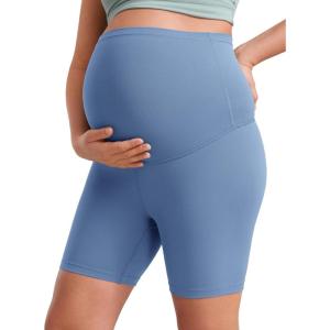 CRZ YOGA Butterluxe Maternity Biker Shorts 6″ – Over The Belly Pregnancy Yoga Workout Womens Activewear Buttery Soft(Oasis Blue)