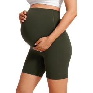 CRZ YOGA Butterluxe Maternity Biker Shorts 6″ – Over The Belly Pregnancy Yoga Workout Womens Activewear Buttery Soft(Olive Green)