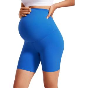 CRZ YOGA Butterluxe Maternity Biker Shorts 6″ – Over The Belly Pregnancy Yoga Workout Womens Activewear Buttery Soft(Sparkle Blue)