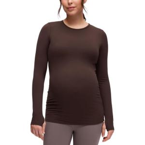 CRZ YOGA Butterluxe Maternity Crewneck Long Sleeve Shirts – Athletic Yoga Casual Pregnancy Womens Tee Tops Basic Layer Soft(Hot Fudge Brown)