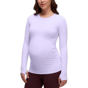 CRZ YOGA Butterluxe Maternity Crewneck Long Sleeve Shirts – Athletic Yoga Casual Pregnancy Womens Tee Tops Basic Layer Soft(Lavender Frost)