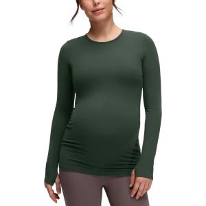 CRZ YOGA Butterluxe Maternity Crewneck Long Sleeve Shirts – Athletic Yoga Casual Pregnancy Womens Tee Tops Basic Layer Soft(Legend Green)