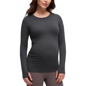 CRZ YOGA Butterluxe Maternity Crewneck Long Sleeve Shirts – Athletic Yoga Casual Pregnancy Womens Tee Tops Basic Layer Soft(Mysterious Grey)