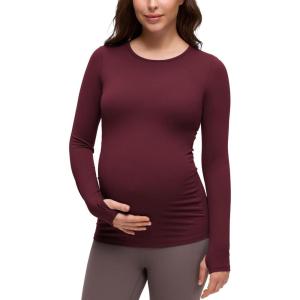 CRZ YOGA Butterluxe Maternity Crewneck Long Sleeve Shirts – Athletic Yoga Casual Pregnancy Womens Tee Tops Basic Layer Soft(Red Merlot)