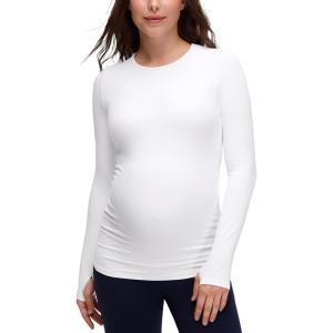 CRZ YOGA Butterluxe Maternity Crewneck Long Sleeve Shirts – Athletic Yoga Casual Pregnancy Womens Tee Tops Basic Layer Soft(White)