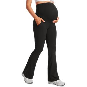 CRZ YOGA Butterluxe Maternity Flare Leggings Pockets 31” – Workout Yoga Bootcut Pregnancy Womens Pants Over The Belly(Black)