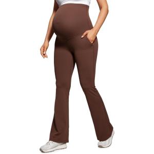 CRZ YOGA Butterluxe Maternity Flare Leggings Pockets 31” – Workout Yoga Bootcut Pregnancy Womens Pants Over The Belly(Coffee Brown)