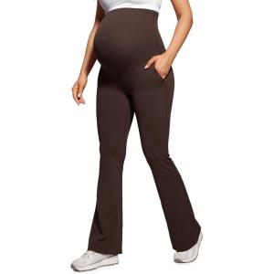 CRZ YOGA Butterluxe Maternity Flare Leggings Pockets 31” – Workout Yoga Bootcut Pregnancy Womens Pants Over The Belly(Hot Fudge Brown)