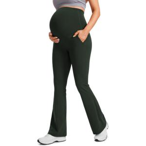 CRZ YOGA Butterluxe Maternity Flare Leggings Pockets 31” – Workout Yoga Bootcut Pregnancy Womens Pants Over The Belly(Legend Green)