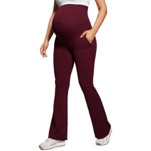 CRZ YOGA Butterluxe Maternity Flare Leggings Pockets 31” – Workout Yoga Bootcut Pregnancy Womens Pants Over The Belly(Red Merlot)