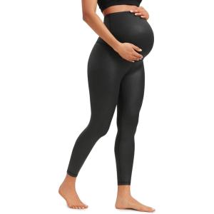 CRZ YOGA Butterluxe Maternity Leggings 25″ – Over The Belly Buttery Soft Workout Activewear Yoga Womens Pregnancy Pants(Black Foil Pattern)
