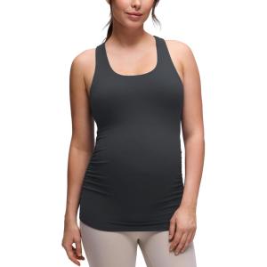 CRZ YOGA Butterluxe Maternity Racerback Tank Tops – Ruched Sleeveless Womens Pregnancy Yoga Workout Shirt with Built in Bra(Mysterious Grey)