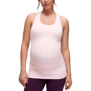 CRZ YOGA Butterluxe Maternity Racerback Tank Tops – Ruched Sleeveless Womens Pregnancy Yoga Workout Shirt with Built in Bra(Strawberry Pink)